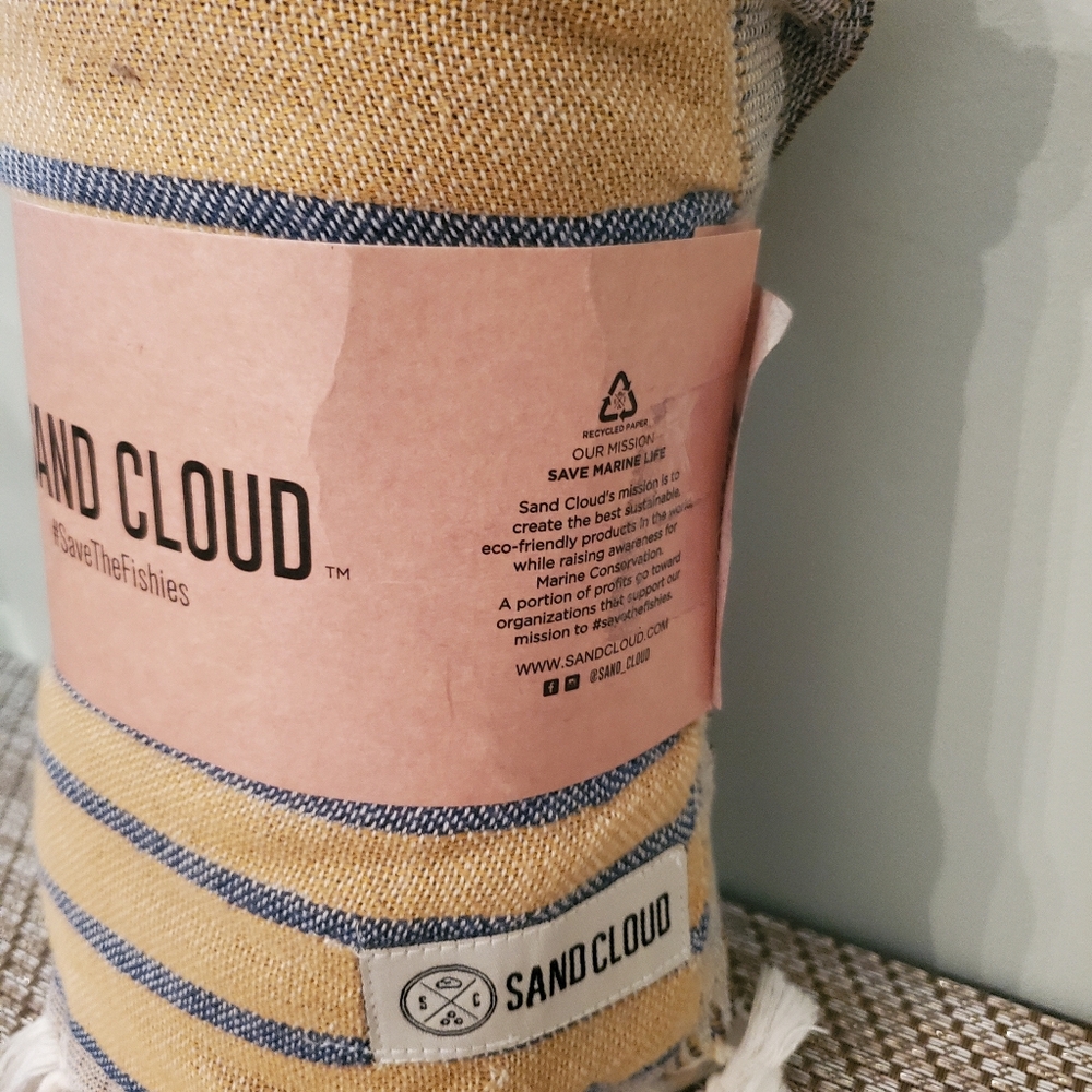 SandCloud Yellow & Blue Striped Turkish Towel New - Picture 8 of 11